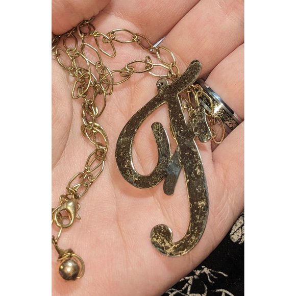 Gold F Initial Necklace - Picture 4 of 5